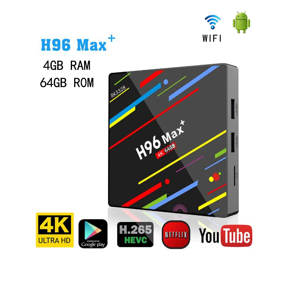 Android H96 MAX Plus Smart TV Box 4 Гб ОЗУ 32/64 ПЗУ Wifi RK3328 Четырехъядерный 4K H.265 медиаплеер