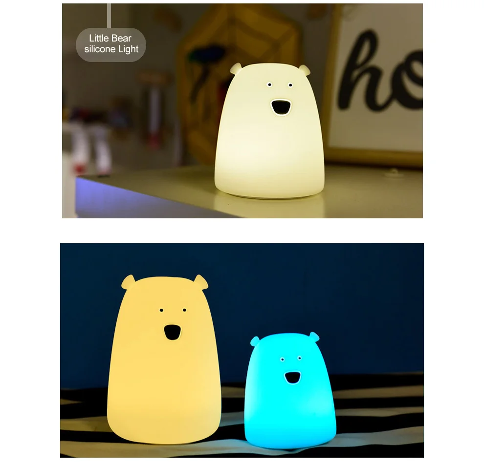 Cute Bear Silicone LED Night Light Lamp Children Bedroom Color Changing Night Lamps  LED Bedside Light for Children Kid Baby Toy Gifts (36)