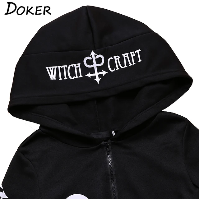 Women Hoodies Gothic Punk Moon Letter Print Sweatshirts 2020 Autumn Winter Long Sleeve Black Jacket Zipper