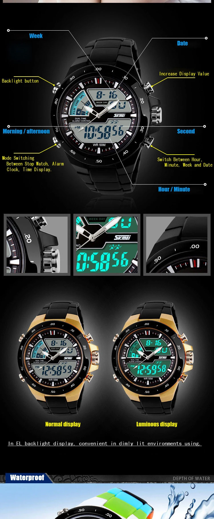 Skmei 1016 мужские часы Топ бренд Роскошные модные повседневные военные часы мужские спортивные часы мужские часы водонепроницаемые Relogio Masculino