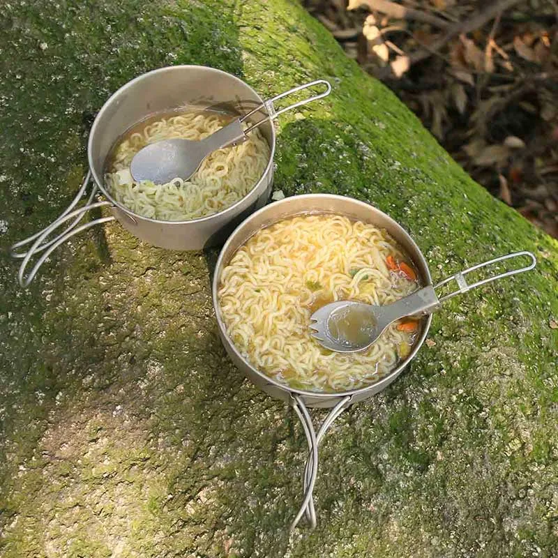 Viagem ao ar Pote de Titânio Utensílios de Mesa Conjunto com Alça Ilimitado Livre Colher Spork Fogão Conjunto Acampamento Caminhadas Dobrável Pan 8 titânio pan colher spork fogão conjunto acampamento