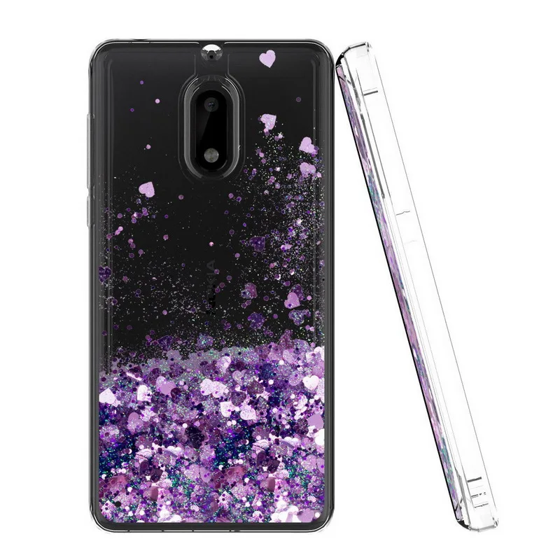 YISHANGOU Case For Nokia 3 5 6 6.1 Lovely Hearts Stars Liquid Quicksand Glitter Cases For Nokia 6 8 7 Plus Soft Clear Cover