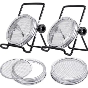 

Seed Sprouter Germination Cover Kit Sprouting Mason Jars With 2 Pack Stainless Steel Sprouting Stands For Wide Mouth Mason Jars