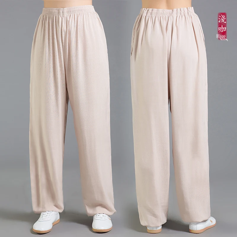 Льняные брюки Tai Chi; сезон весна-лето; брюки «Shu»; штаны для боевых искусств; 9 цветов - Цвет: Light coffee
