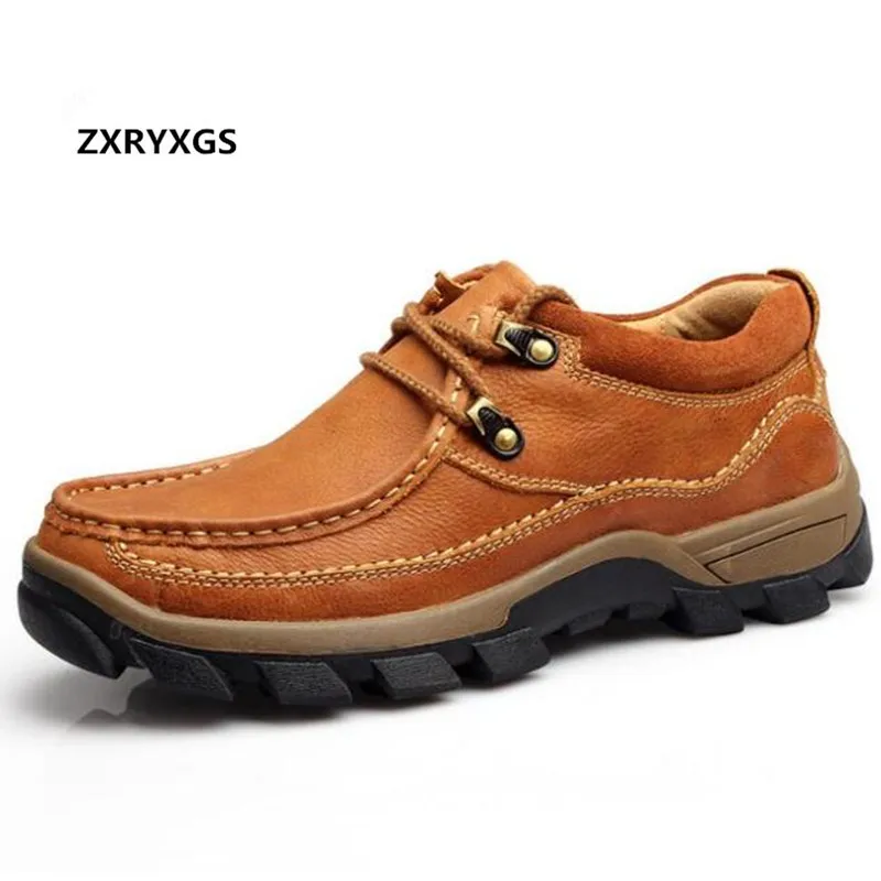 

2018 New Spring Outdoor Men Sneakers Flat Shoes Non-slip Head Layer of Cow Leather Shoes Men Sneakers Fashion Casual Shoes