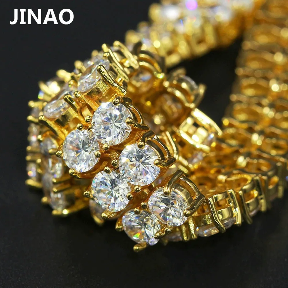 Браслеты JINAO в стиле хип-хоп, 2 ряда, золото, серебро, AAA, кубический цирконий, вымощенный, все, льдом, для тенниса, Bling Lab, CZ камни, браслет для подарка