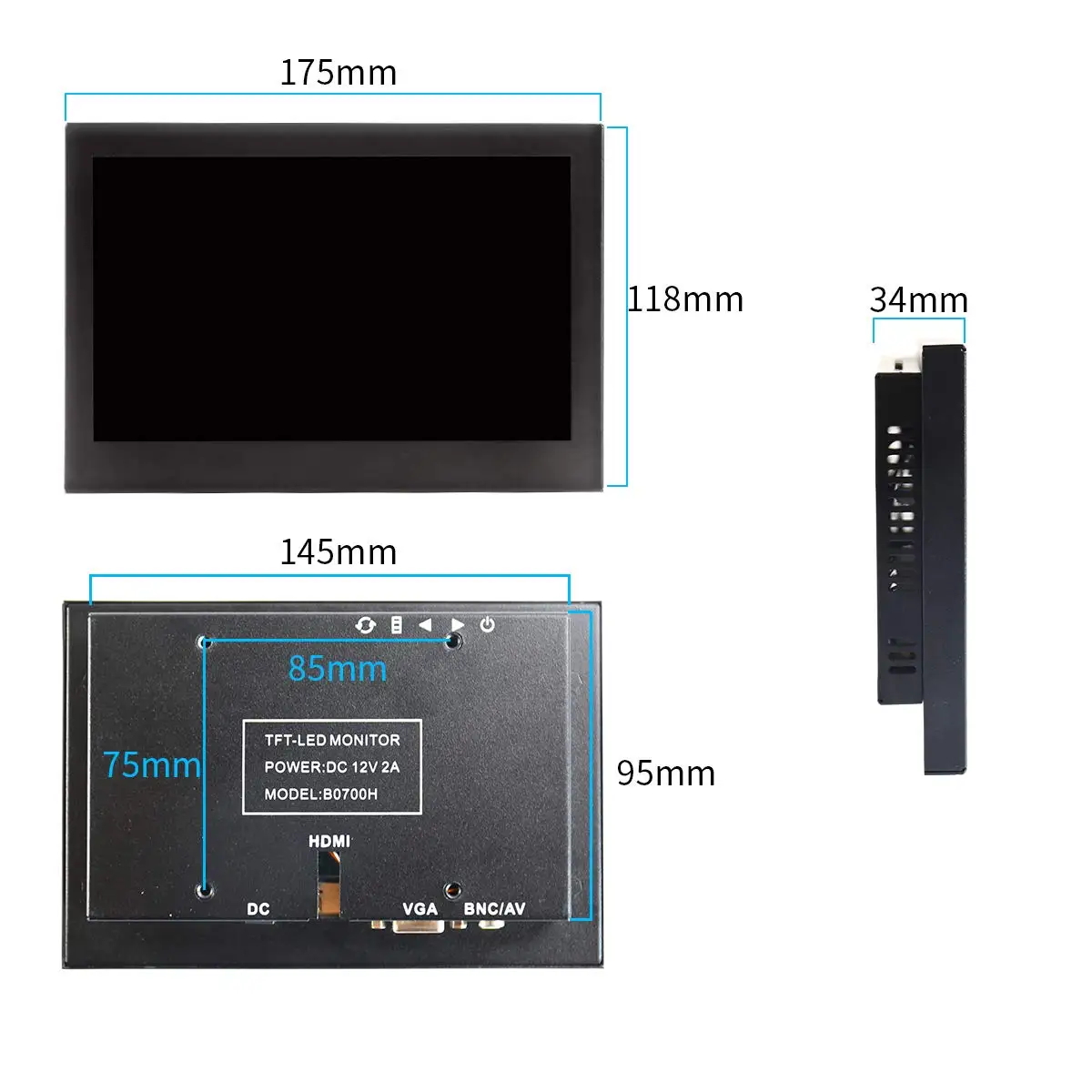 7 дюймов ЖК-дисплей Full HD 1024x600 Портативный Дисплей для PS3/xbox ПК Камера видоискатели AV Вход/VGA/HDMI/BNC черный металлический монитор в корпусе