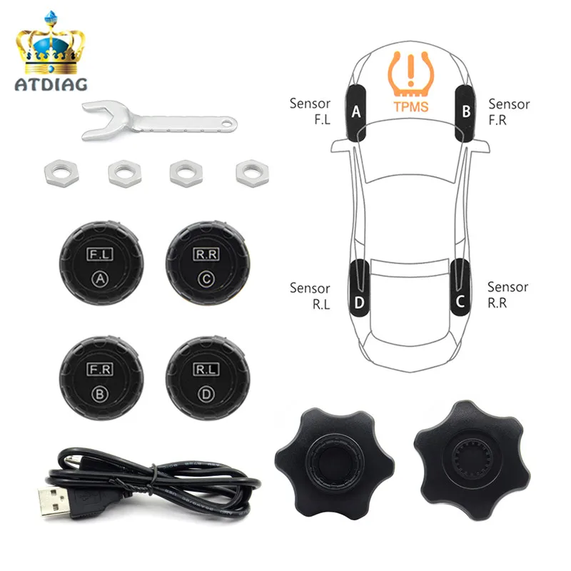 

A quality Tyre Pressure Monitoring System TPMS 4 Sensors Cigarette Lighter Real Time tpms Car Detector Diagnostic-tool