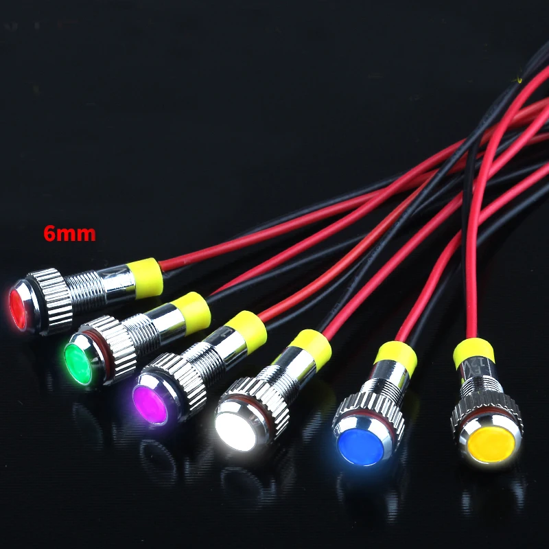 6MM LED Waterproof Metal Indicator Lamp 12V 24V Small Power Working
