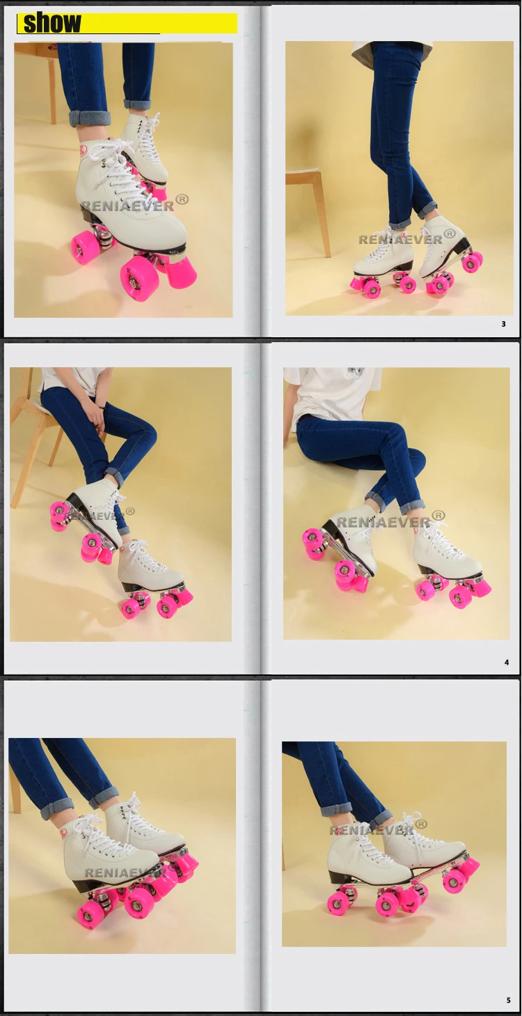 RENIAEVER женские классические ретро 4 колеса Quad роликовые коньки обувь для катания на коньках розовые колеса, белые туфли алюминиевая пластина