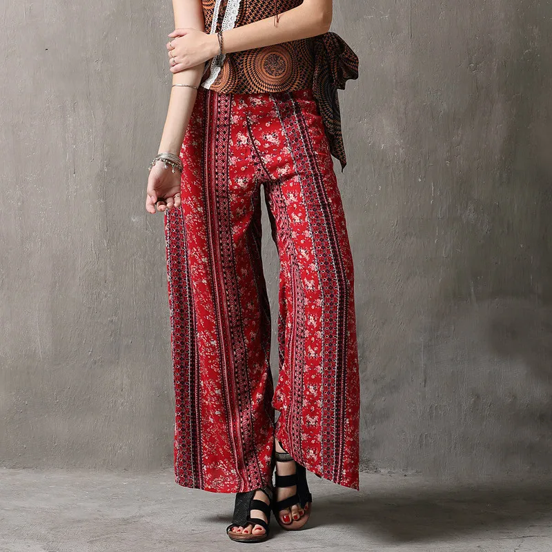 Impresión Bohemia Streetwear De Mujer Ancho Colour Algodón Verano Vintage Pantalón Flower Pantalones Elegante Muxu Floral nIPqdI