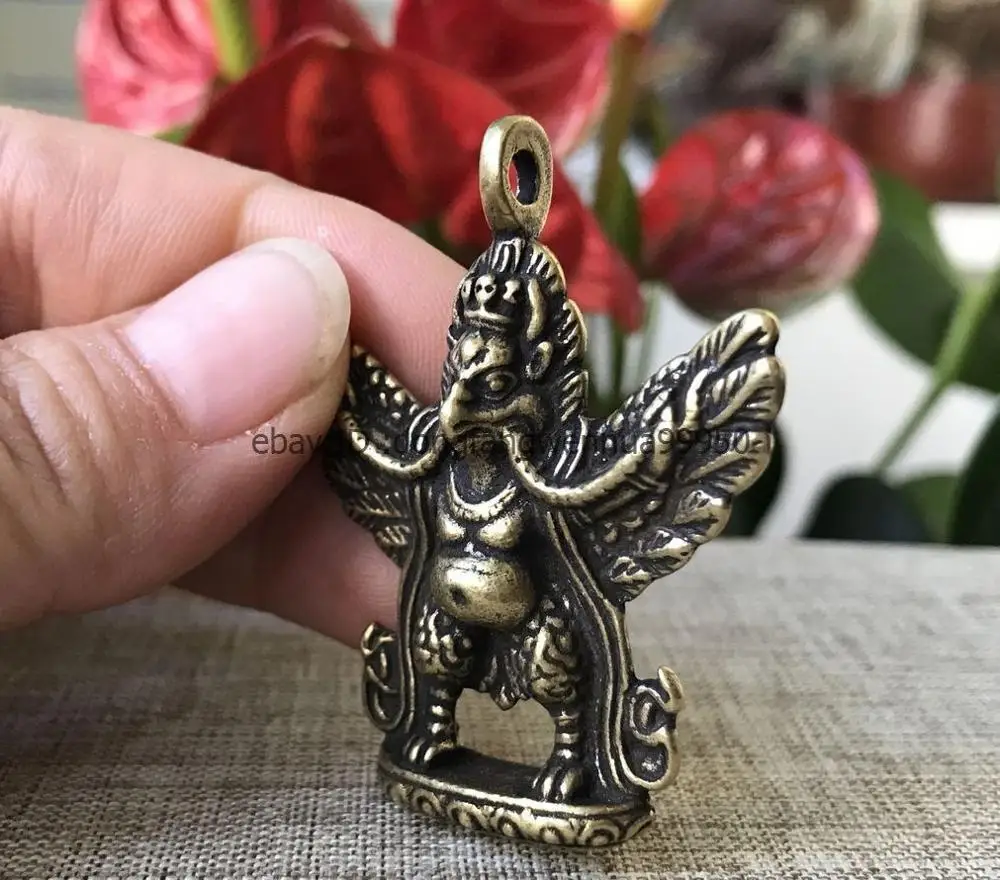 Китайский буддийский из бронзы латунь Garuda Dhwaja птица амулет Статуэтка
