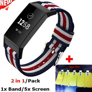 

2 In1 Replacement Strap For Fitbit Charge 3 Band Nylon Strap for Fitbit Charge 3 Screen Protective film for Fitbit Watch Belt