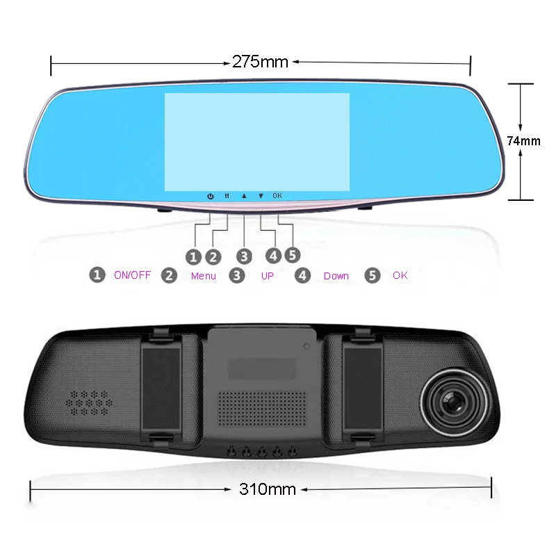 E-ACE 5.0 дюймов IPS Видеорегистраторы для автомобилей зеркало Full HD 1080 P Зеркало заднего вида Камера с Двойной объектив Автомобильный видео регистратор Авто регистраторы Ночное видение видеорегистраторы