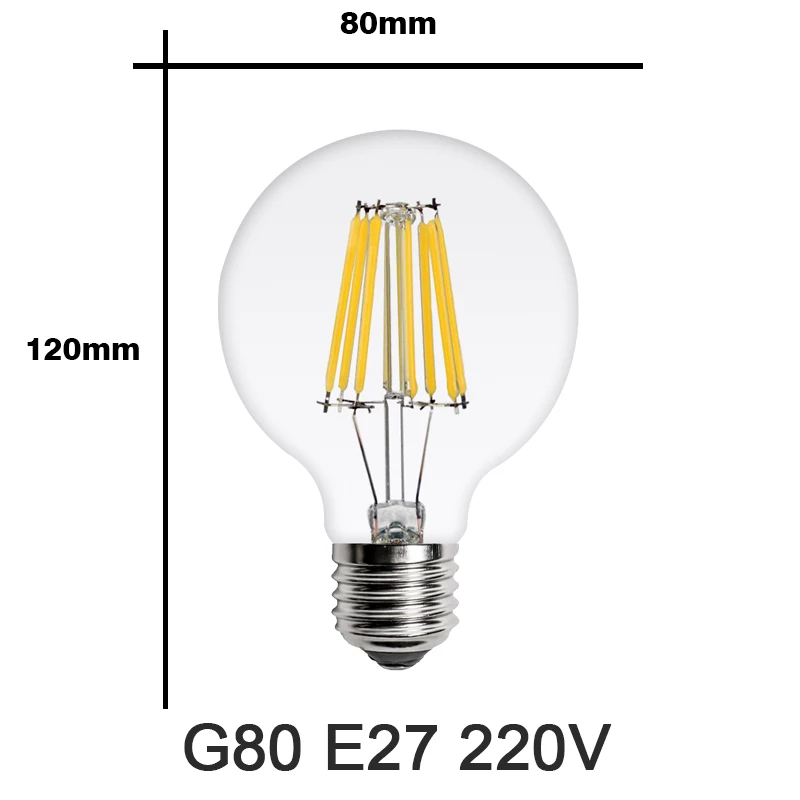 Светодиодный нити светильник лампочка E27 Ретро Эдисон лампы 220V E14 Винтаж светодиодный Эдисон лампы в форме свечи светильник Bulb освещение люстр COB декора - Испускаемый цвет: G80 E27 220V