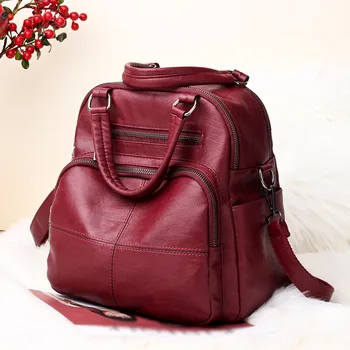 

Vintage Girl PU Leather Zipper Patchwork Pattern School Bag Pure Color Feminine Backpack Satchel Travel Shoulder Bags 10Aug 7