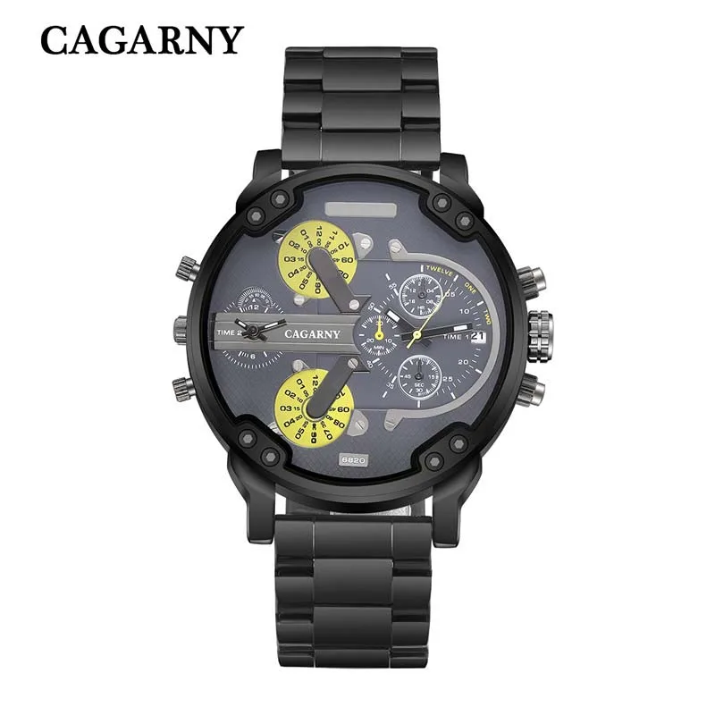 Мужские часы CAGARNY из нержавеющей стали, мужские спортивные часы с календарем, большой циферблат, модные кварцевые часы, мужские часы