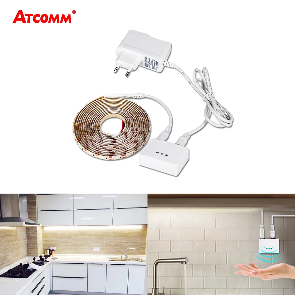 

12V IR Motion Sensor LED Under Cabinet Lights 1m 2m 3m 4m 5m 60 LEDs/m 2835 Smart Hand Wave Control Night Lmap Kitchen Closet