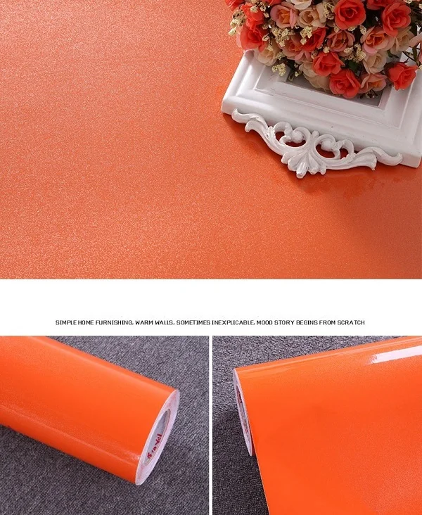 3M Glossy DIY Adhesive Vinyl Film Furniture Renovation Stickers Kitchen Cabinet Contact Paper Waterproof Self adhesive Wallpaper - Цвет: Orange