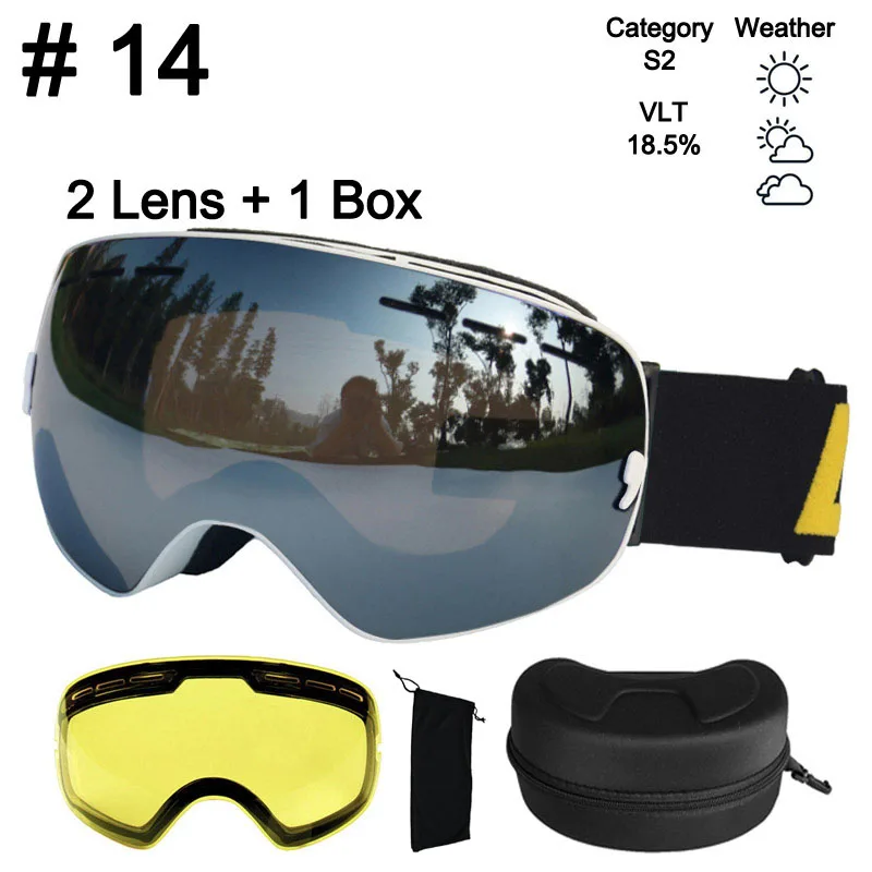 LOCLE UV400 лыжные очки противотуманные лыжные очки двойные линзы снежные очки для катания на лыжах и сноуборде лыжные очки с Дополнительные линзы и коробка - Цвет: Color 14 Lens Box
