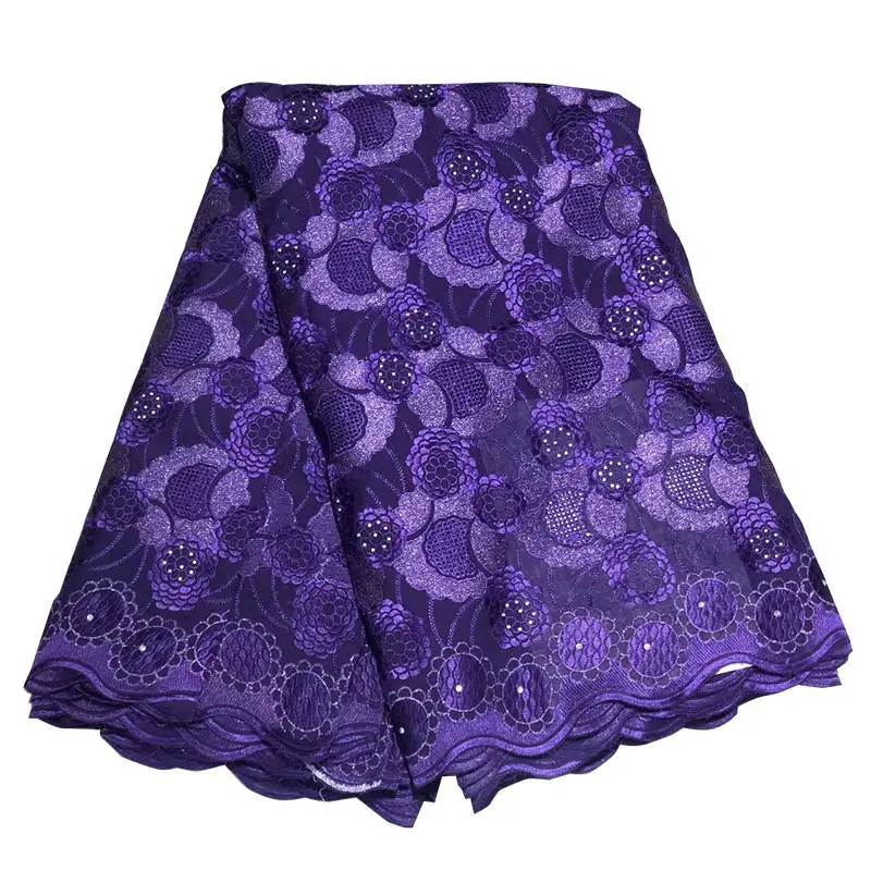 purple Высококачественная нигерийская кружевная ткань с бусинами для свадьбы, свадебные кружевные ткани синего и фиолетового цвета, французская швейцарская кружевная ткань с бусинами - Цвет: purple