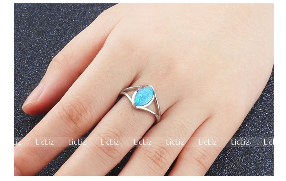 LicLiz, 925 пробы, серебряные кольца для женщин, голубой пасьянс, опал, обручальное кольцо, большой драгоценный камень, капля воды, коктейльное кольцо, Brinco LR0364