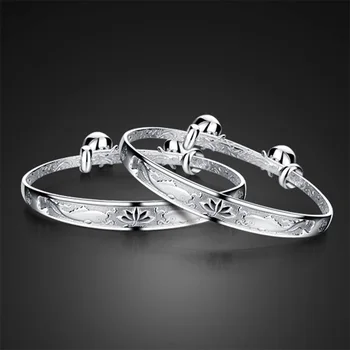 

Solid 925 Sterling Silver Bracelets & Bangles Boys and girls. Lotus Carp Bracelet. Fashion stretching Bangle For Baby Gift