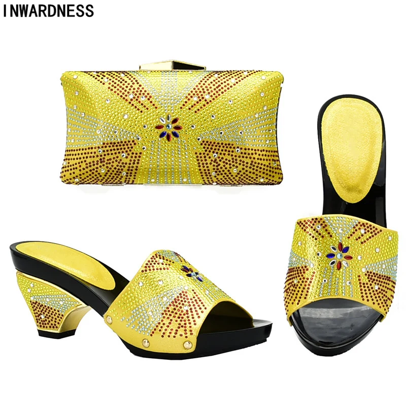 Nigeriano rojo Mujeres Bolsa Señoras Decorado púrpura Negro África Zapatos Conjunto azul Rhinestone De Con Y Matching Establece amarillo Bolsas 2018 q4UOq7A