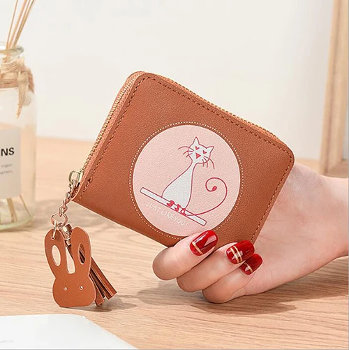 Женский кошелек с котом, короткая сумка на молнии для монет, милая модная маленькая Корейская версия студенческой сумки с магнитной пряжкой - Цвет: Оранжевый
