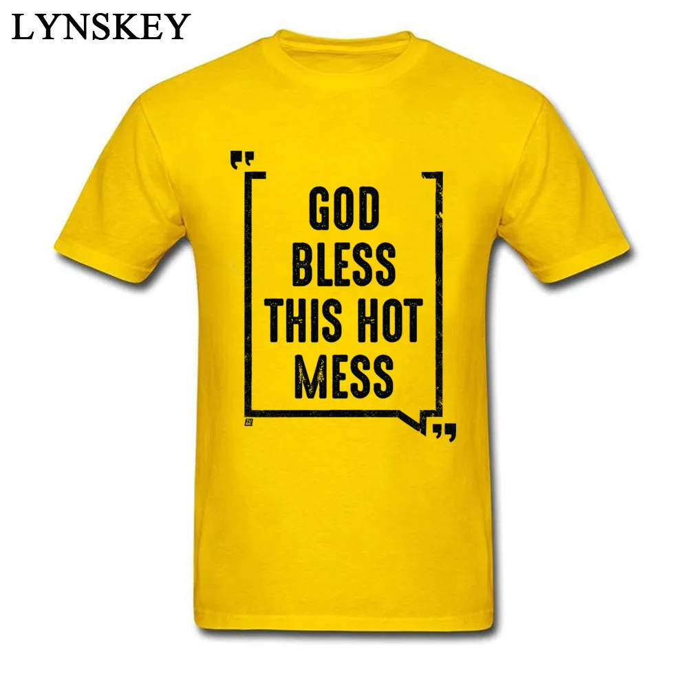 Fitted Leisure Short Sleeve Tops Tees God Bless This Hot Mess Summer/Fall Round Collar All Cotton Male T Shirts Leisure Tee Shirt God Bless This Hot Mess yellow