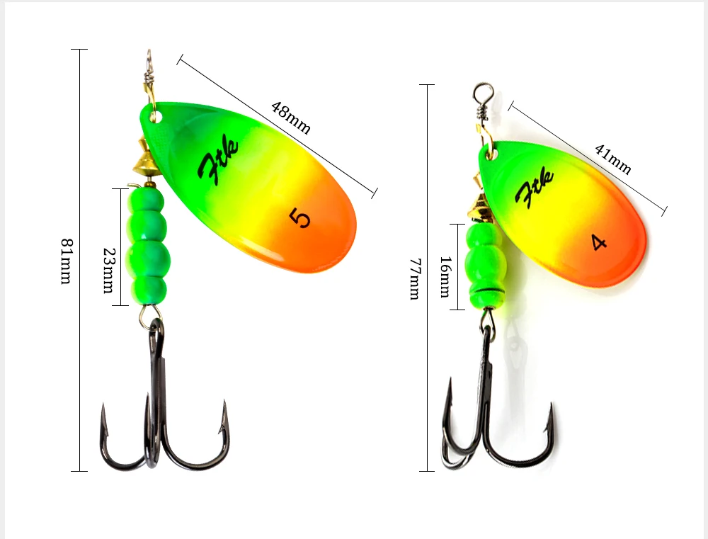 FTK New 1#-5# 5pcs/lot or 4pcs/lot Similar as Copper Spinner Bait Fishing Lure With Treble Hooks Hard Baits Spoon Pike