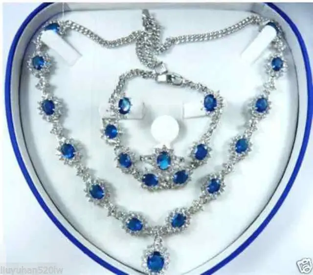 

Hot sell Noble- hot sell new - Free shipping Bridal Fashion Jewellery Women Set blue Necklace Earring Ring Bracelet (A0425)