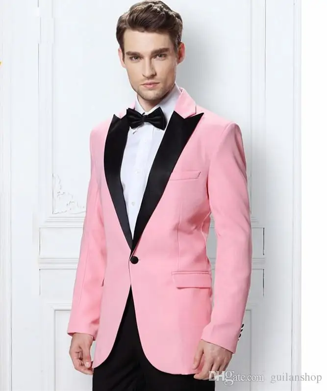 Tailor Made Pink Wedding Suits For Men Peaked Lapel Slim Fit 2 Piece