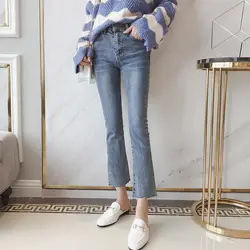 Осень 2018 новые Женская одежда хан издание высотой талии показать тонкие Джокер точки прямые джинсы, женские ботильоны-длина Штаны