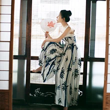 MX203 Новое поступление винтажные без рукавов Спагетти ремни бамбуковый принт шифон широкие брюки Комбинезоны женские летние