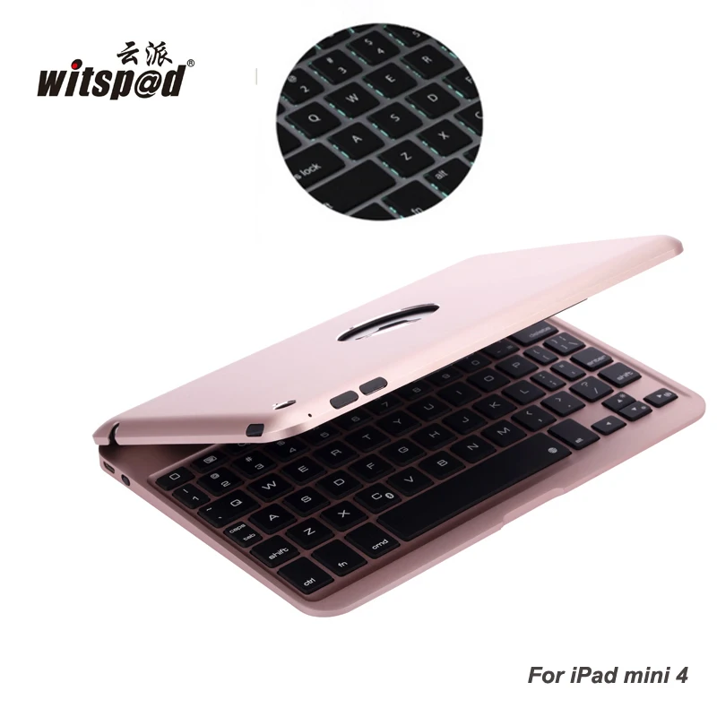 

witsp@d Backlit Keyboard for Apple iPad mini 4, Slim Aluminum  wireless Bluetooth Keyboard with Protective Clamshell Case Cover