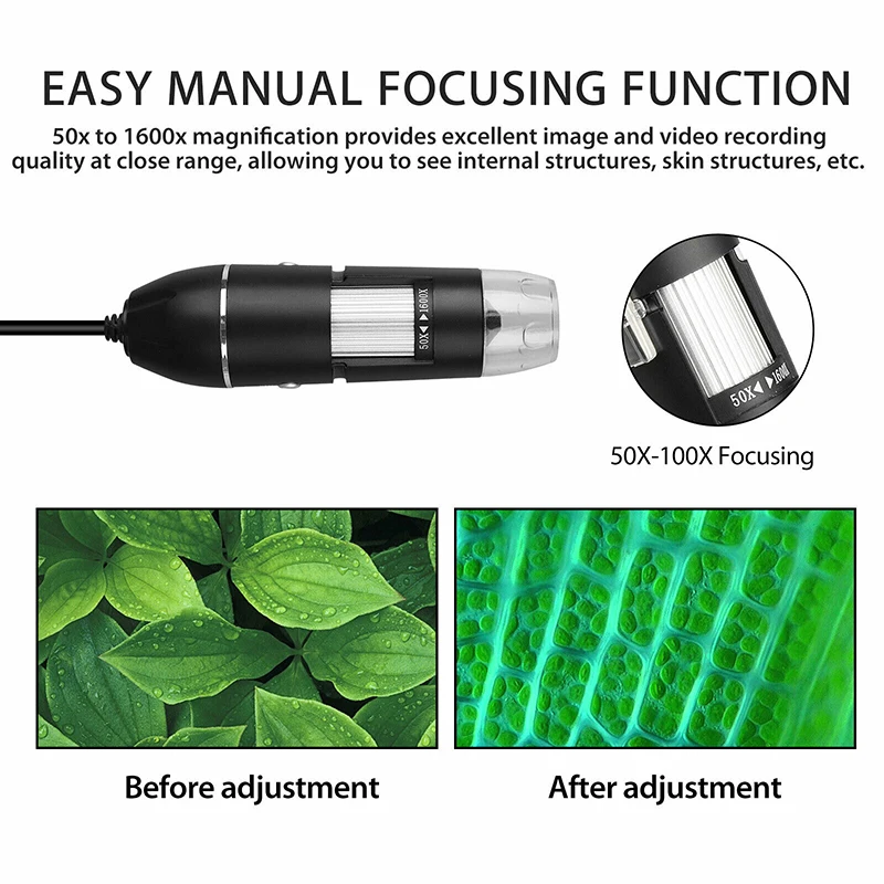 

1600X Digital Microscope Camera OTG Endoscope USB Magnification W/ Stand