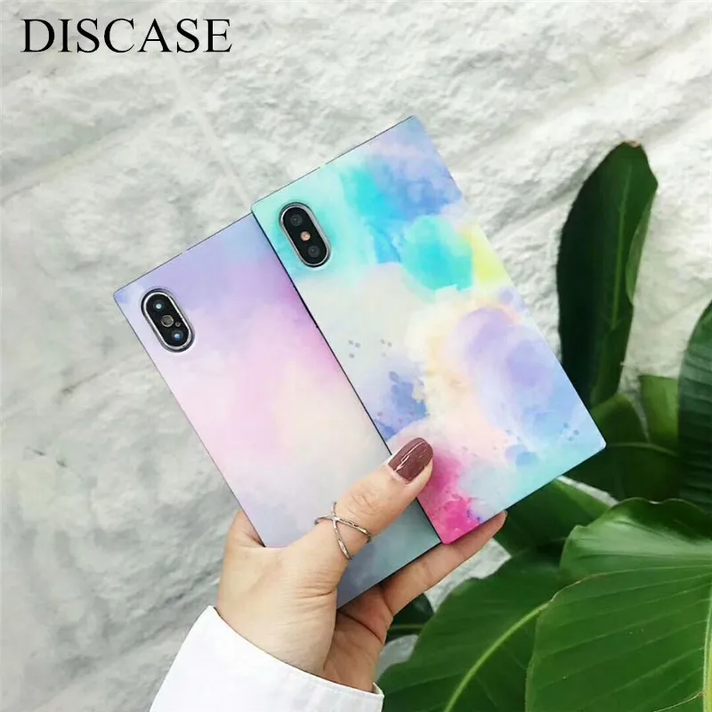 

DISCASE Fashion Square Soft Shell Phone Case For iphone 6 6s 7 8 plus For iphone X Simple Painted Matte All-inclusive Back Cover