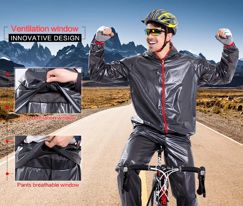 Стильный трикотажный комплект для велоспорта с капюшоном, плащ для велоспорта, велосипедная одежда для бега, куртка с длинными рукавами, непромокаемая водонепроницаемая одежда