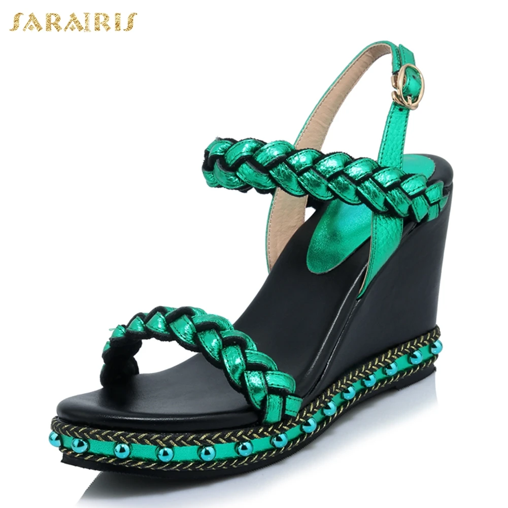 

SARAIRIS Brand New Fashion Genuine Leather Sandals Women Shoes Woman Summer Wedges High Heels Leisure Sandal