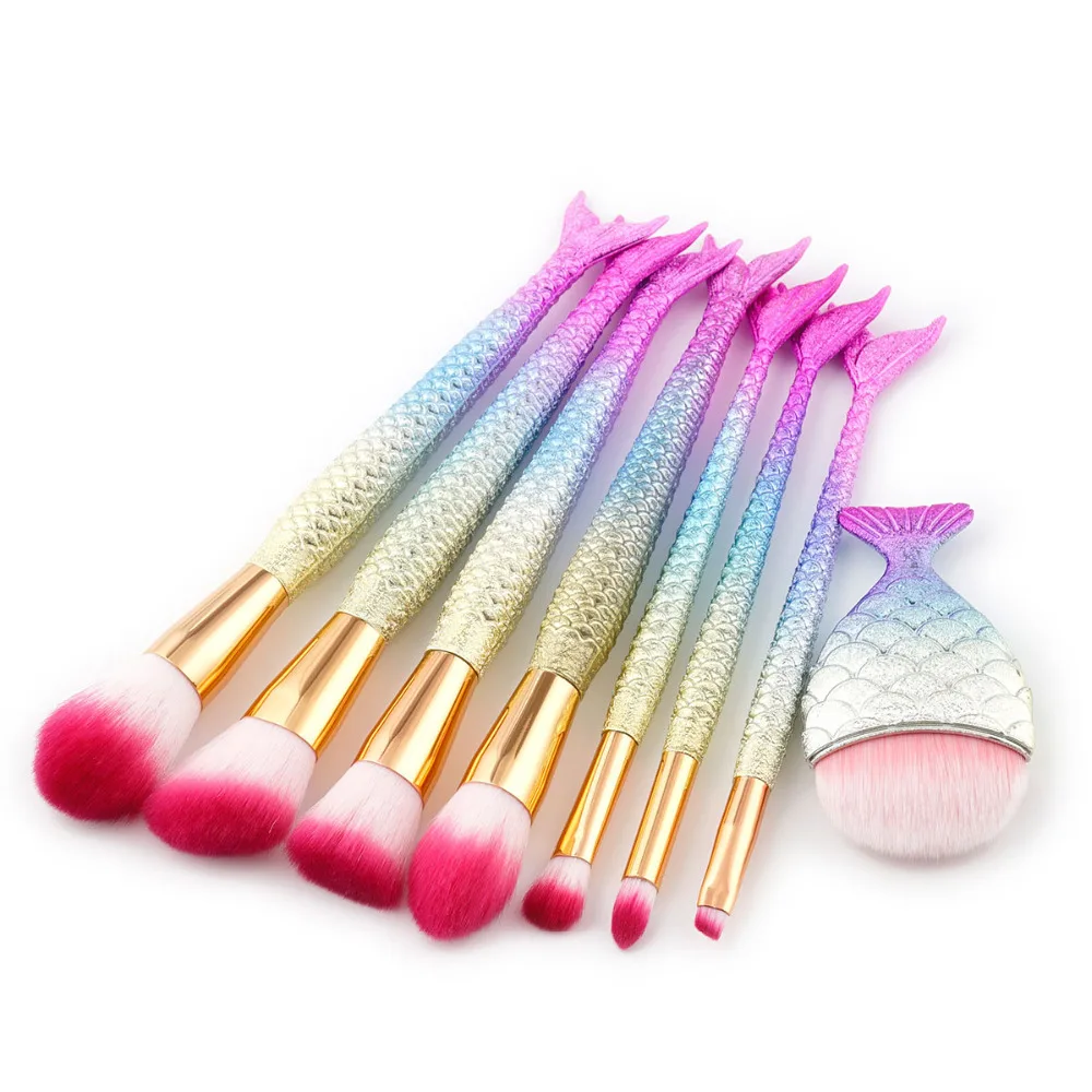 

8 Pcs Mermaid Professional Makeup Brushes Set Foundation Power Nose Eyebrow Flame Comestic Make Up Tools pincel maquiagem