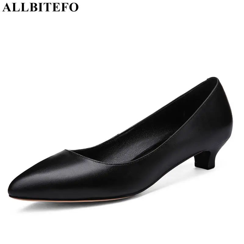 

ALLBITEFO large size:33-43 genuine leather low-heeled comfortable office ladies shoes high quality women heels party women shoes