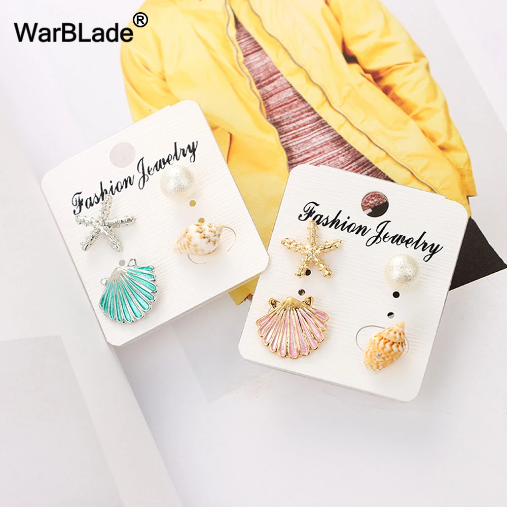 

WarBLade 10set Vintage Shell Stud Earring Ocean Style Conch Pearl Starfish Earrings Wedding Party Jewelry For Women Wholesale