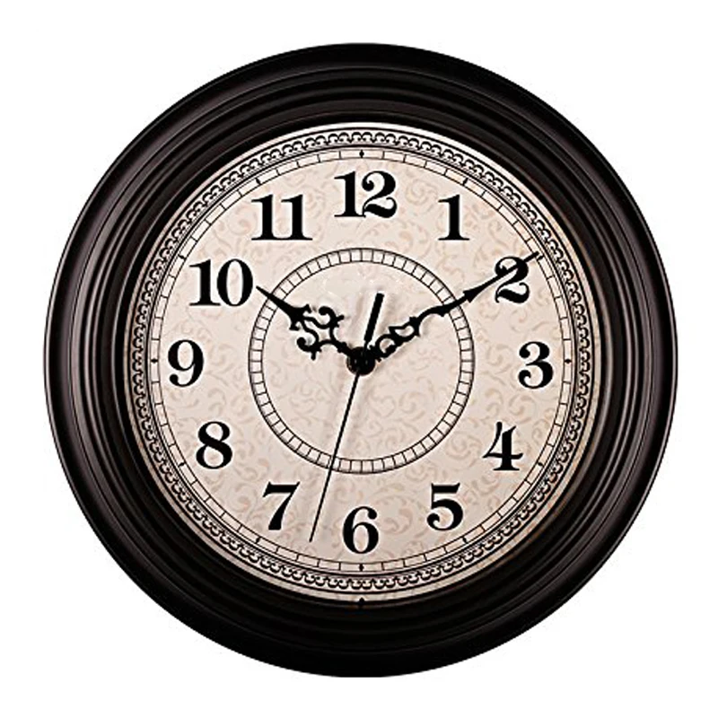 Бесшумные не тикающие круглые созерцательные антикварные настенные часы(12 дюймов) декоративный винтажный стиль, черный - Цвет: Black