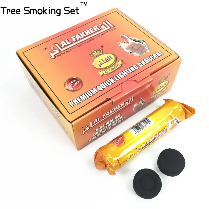 al fakher 33mm 100pcs charcoal Quick Light Hookah Coals Tree Smoking