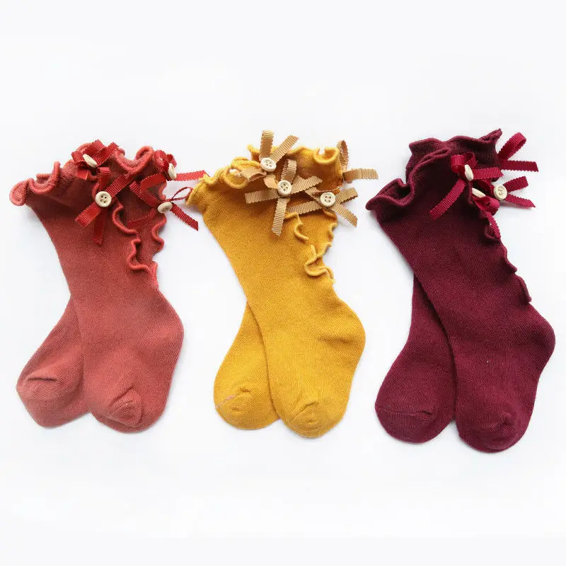 

Warm Newborn Cute Socks Toddler Knee High Soft CottonS ocks Baby Girls Socks With Bow Princess Little Kids Anti Slip Socks 1-3Y