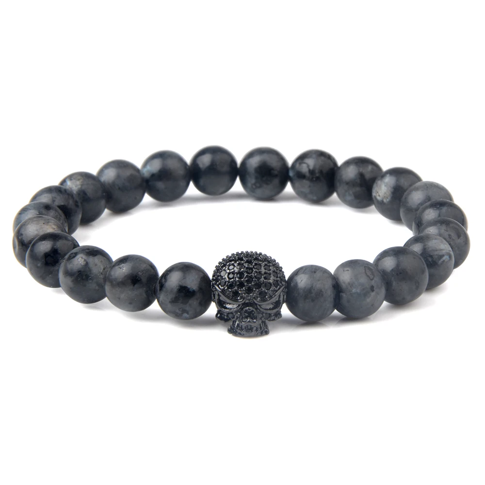 

Trendy Natural Lava stone CZ Skull Charm Bracelet for Men Bracelet Jewelry Gift