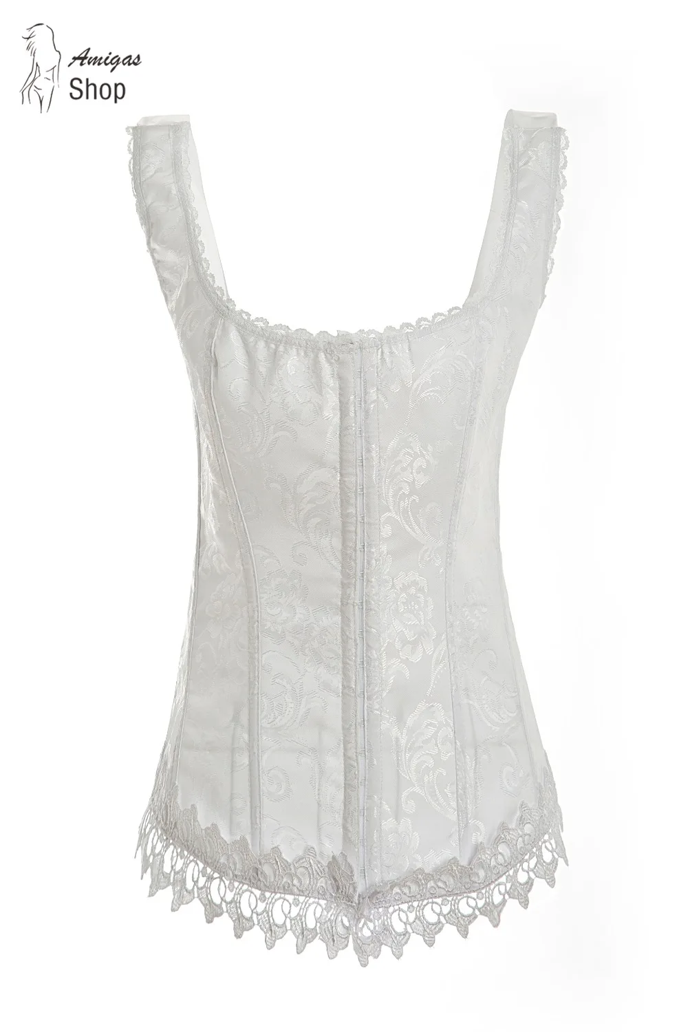Sexy Corset White Bustier Top With Straps Push Up Underwire Bra