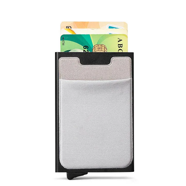 Мужской алюминиевый кошелек с задним карманом ID держатель для Карт RFID Блокировка мини тонкий металлический кошелек автоматический всплывающий кошелек для кредитных карт - Цвет: Black silver