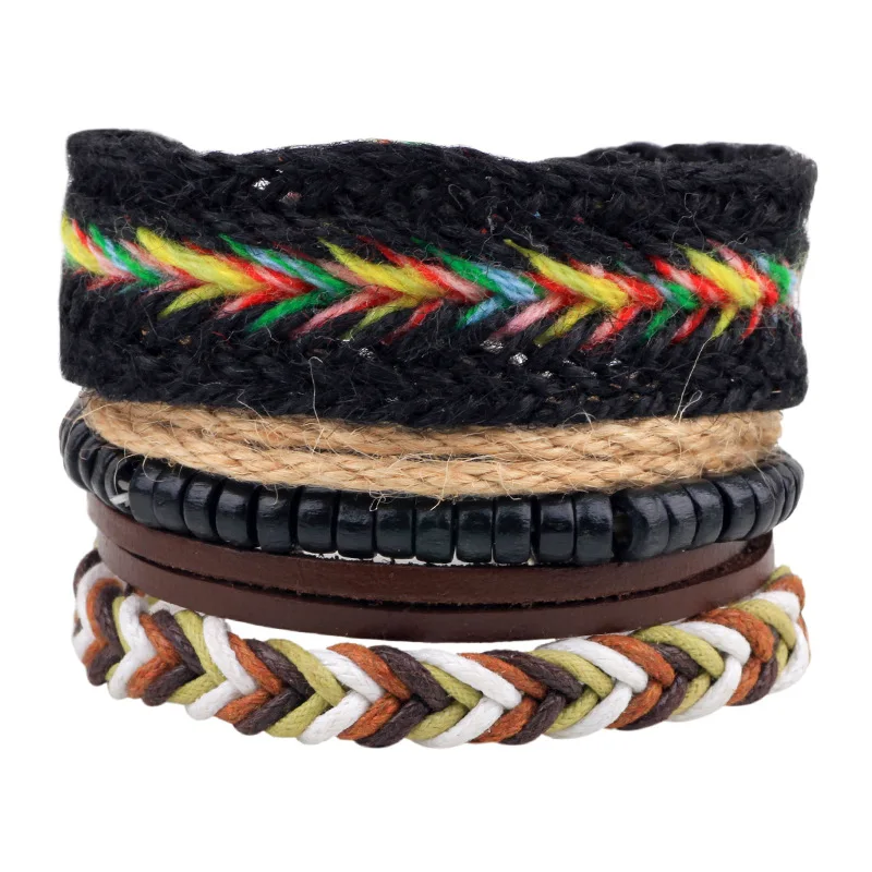 

4Pcs/Lot Boho Leather Women Bracelets Beads Friendship Bracelets Wristband Rope Braclets Femme Braslet Pulseira Bijoux Gift